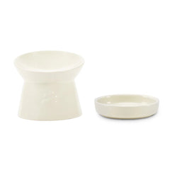 Icon Raised Cat Feeder Bowl & Saucer Set - Cream