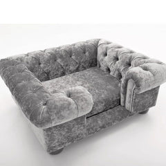 Balmoral Cat Chesterfield Bed Silver Crushed Velvet