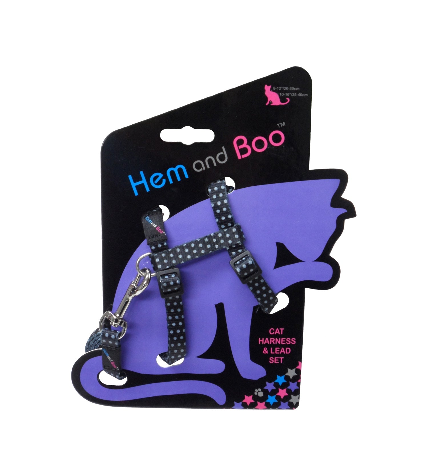Hem and Boo Black Spotty Cat Harness & Lead Set