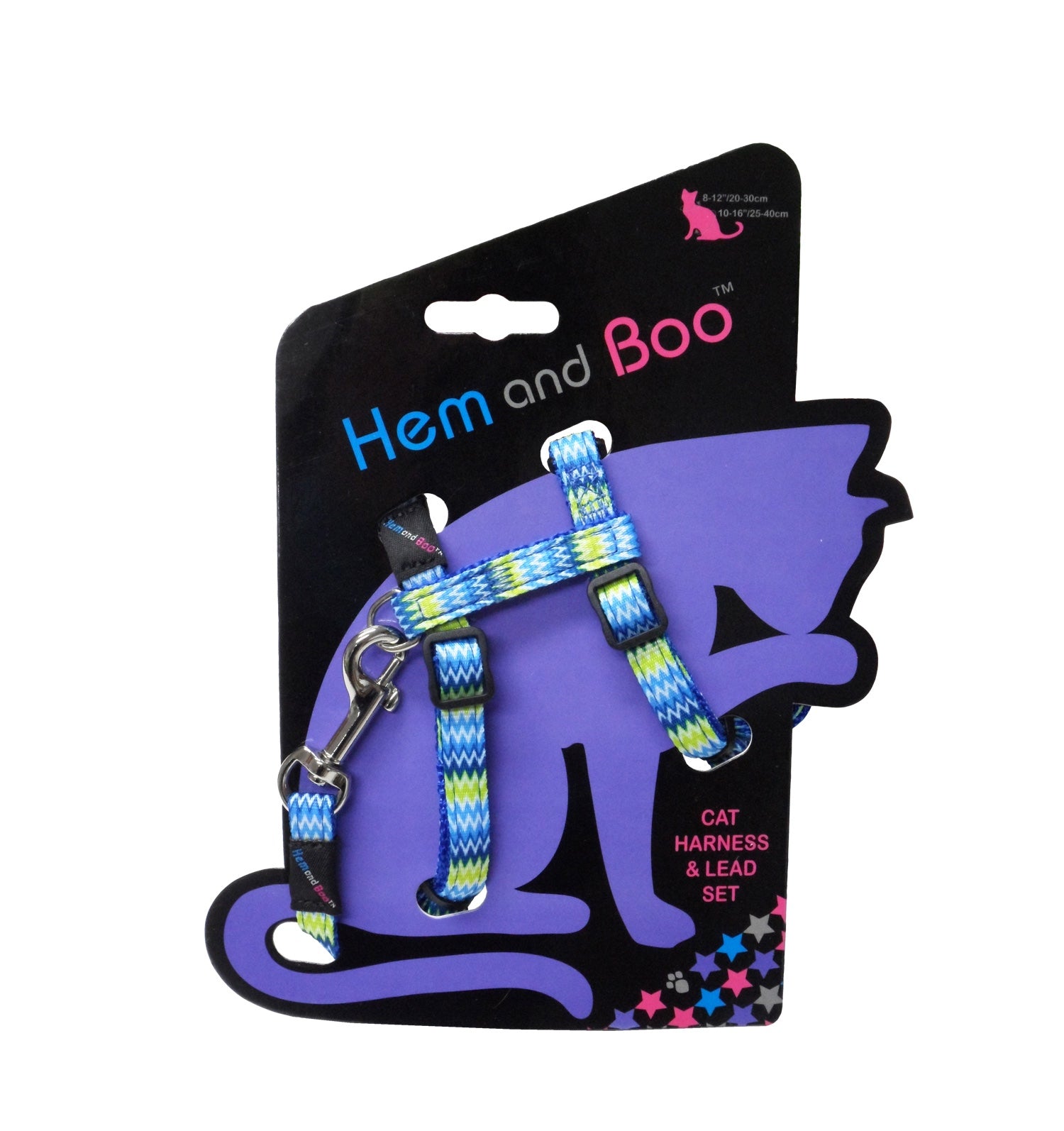 Hem and Boo Blue Zig Zag Cat Harness & Lead Set