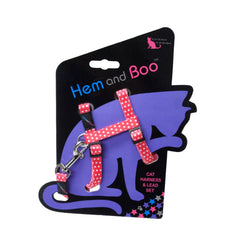 Hem and Boo Red Spotty Cat Harness & Lead Set
