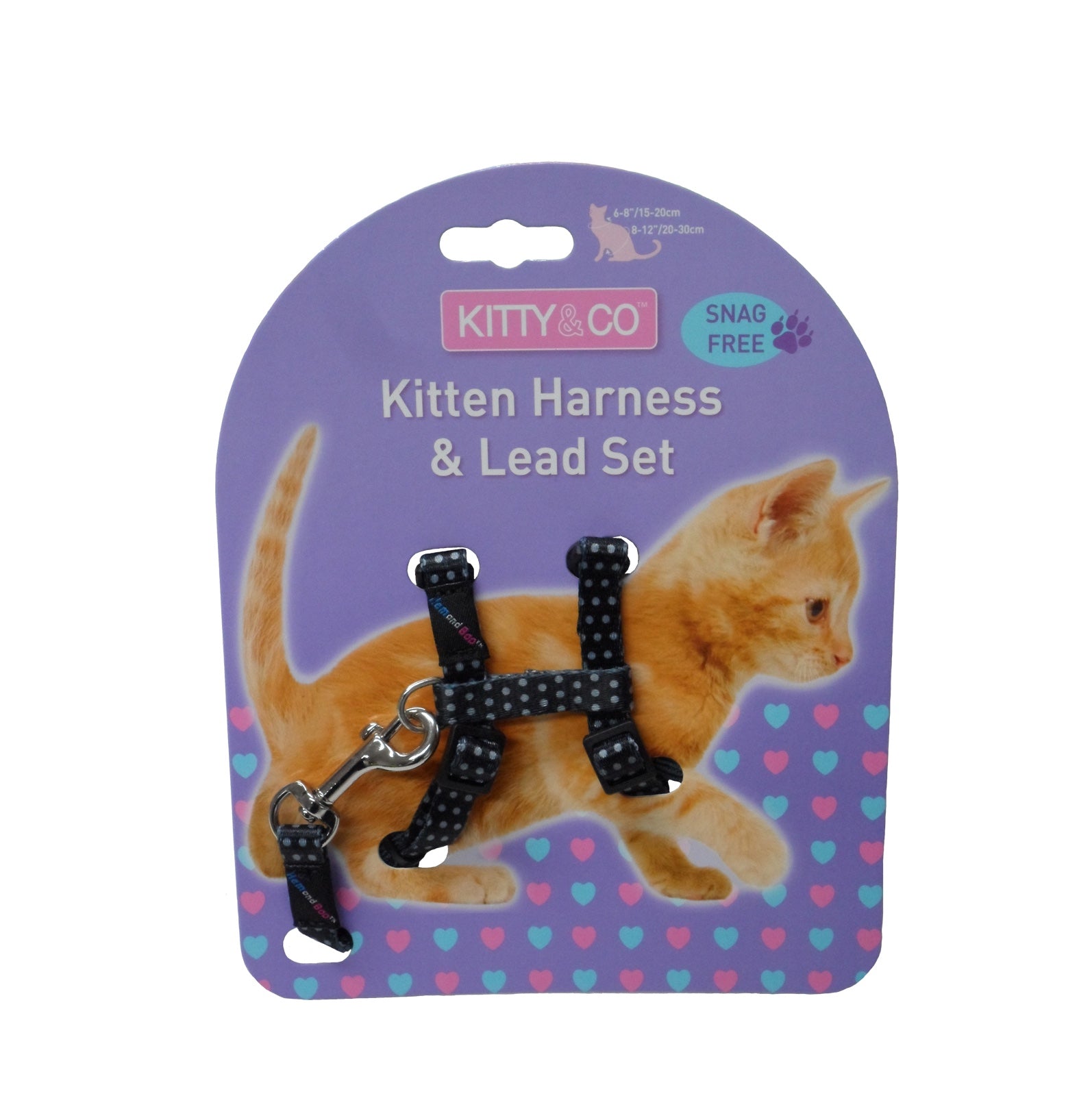 Kitty & Co Black Spotty Kitten Harness & Lead Set