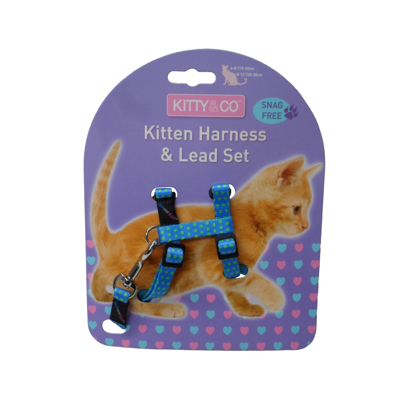 Kitty & Co Blue Spotty Kitten Harness & Lead Set