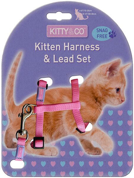 Kitty & Co Snag Free Pink Kitten Harness & Lead Set