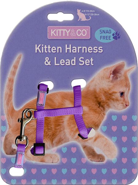 Kitty & Co Snag Free Purple Kitten Harness & Lead Set