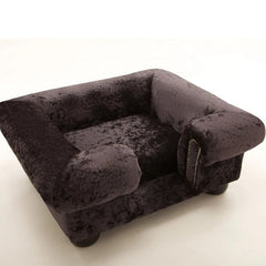 Luxury Buckingham Cat Chesterfield Bed Ebony Crushed Velvet