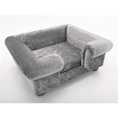 Luxury Buckingham Cat Chesterfield Bed Silver Crushed Velvet