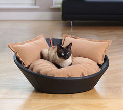 Luxury Faux Leather Mila Cat Bed Nougat Caramel 2