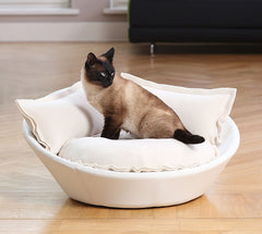 Luxury Faux Leather Mila Cat Bed White Cream
