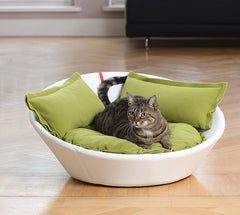 Luxury Faux Leather Mila Cat Bed White Green