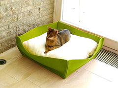 Luxury Felt Bowl Cat Bed Green Cream