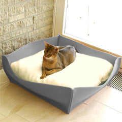 Luxury Felt Bowl Cat Bed Light Grey Cream