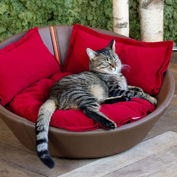 Luxury Leather Mila Cat Bed Brown Red