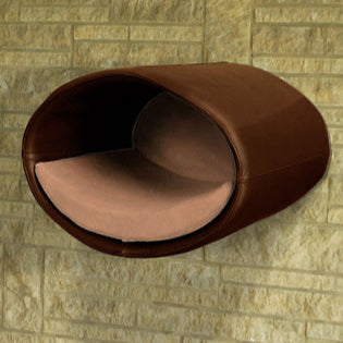 Luxury Rondo Wall Real Leather Cat Bed Brown Caramel
