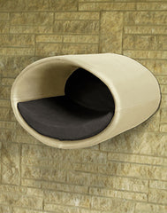 Luxury Rondo Wall Real Leather Cat Bed Cream Graphote