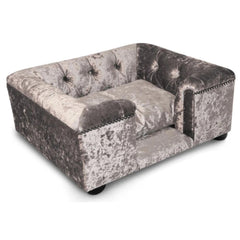 Luxury Sandringham Cat Chesterfield Bed Silver Crushed Velvet