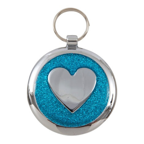 Luxury Shimmer Azure Blue Heart Designer Cat ID Tag