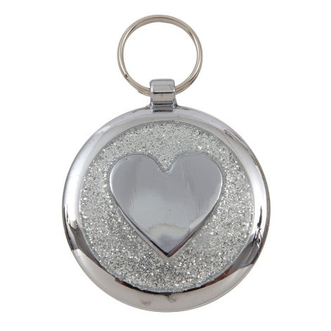 Luxury Shimmer Silver Sparkle Heart Designer Cat ID Tag