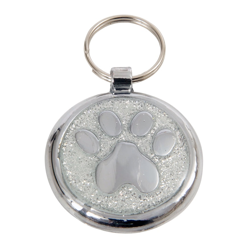 Luxury Shimmer Silver Sparkle Paw Designer Cat ID Tag