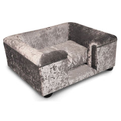 Luxury Windsor Cat Chesterfield Bed Silver Crushed Velvet