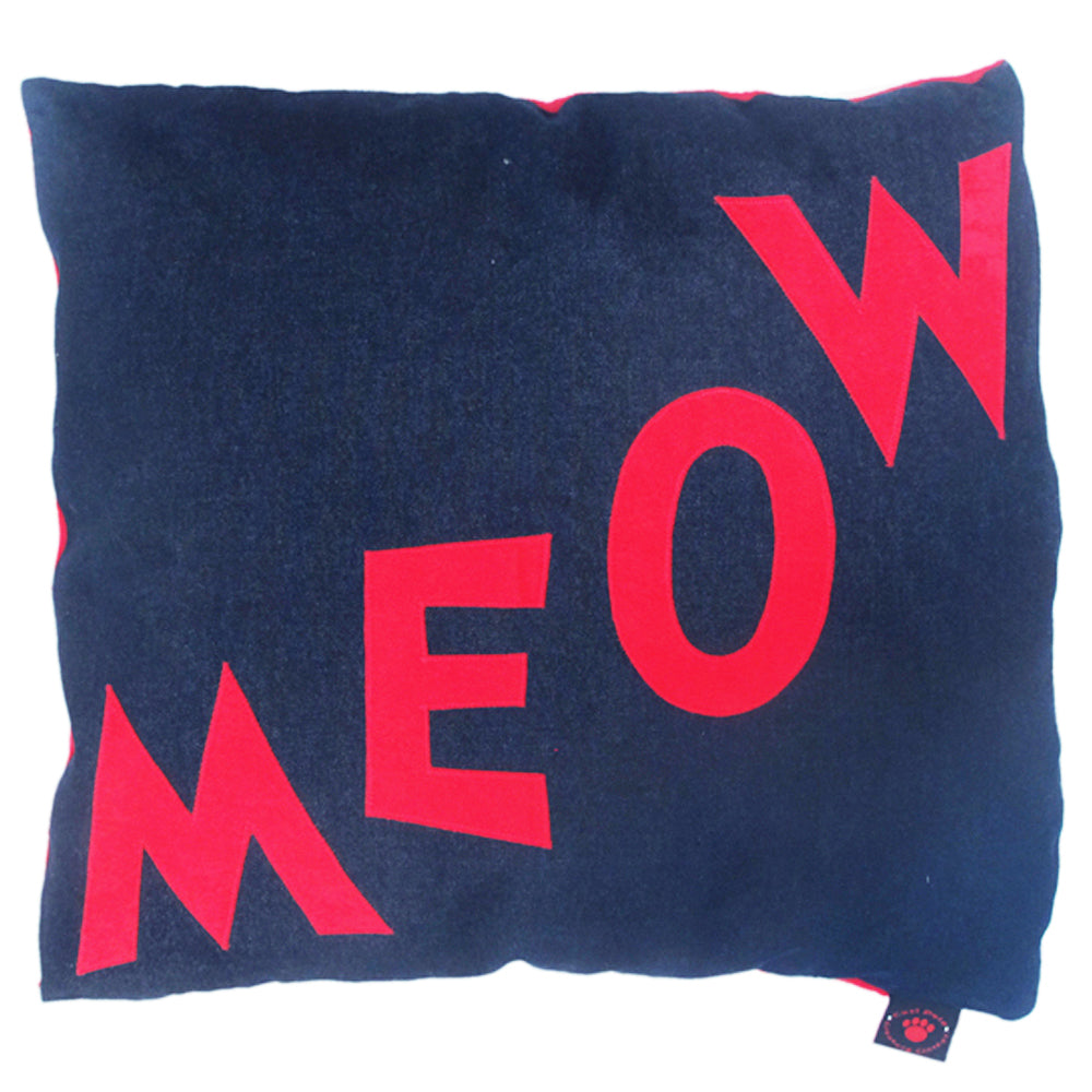 Meow Cat Nappa Red on Denim by Creature Clothes