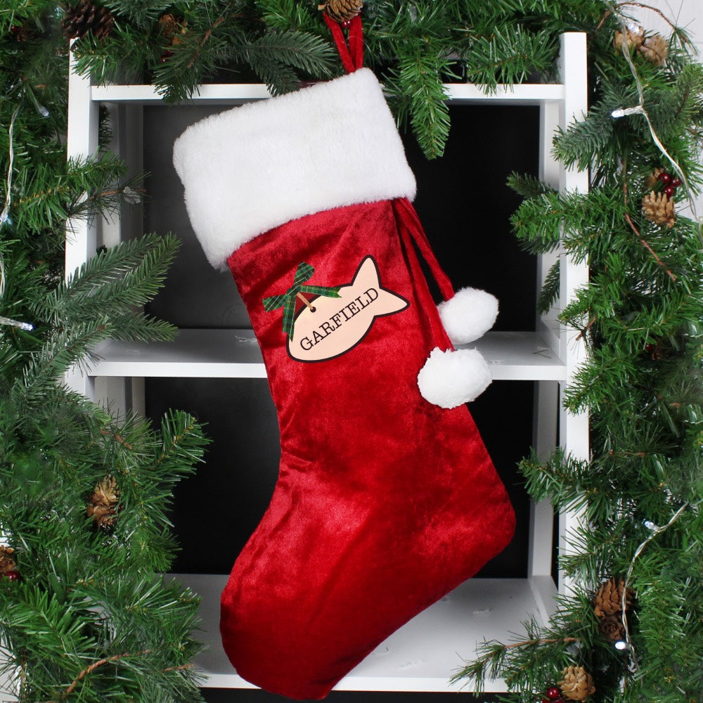 Personalised Red Velvet Cat Christmas Stocking
