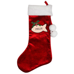 Personalised Red Velvet Cat Christmas Stocking