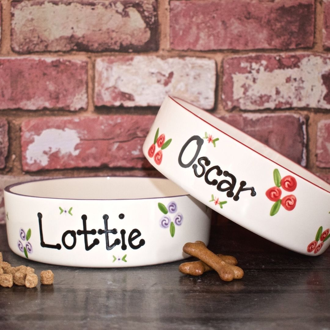 Personalised Ceramic Roses Cat Bowls