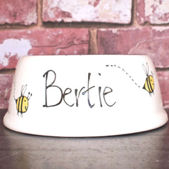 Personalised Ceramic Slanted Bumble Bee Design Cat Bowl 2