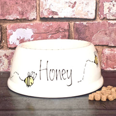 Personalised Ceramic Slanted Bumble Bee Design Cat Bowl 3