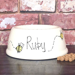 Personalised Ceramic Slanted Bumble Bee Design Cat Bowl