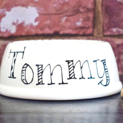 Personalised Ceramic Slanted Doodle Font Cat Bowl 2