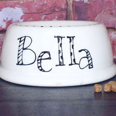 Personalised Ceramic Slanted Doodle Font Cat Bowl