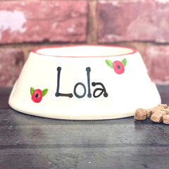 Personalised Ceramic Slanted Poppy Design Cat Bowl
