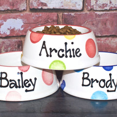Personalised Ceramic Slanted Spotty Cat Bowls
