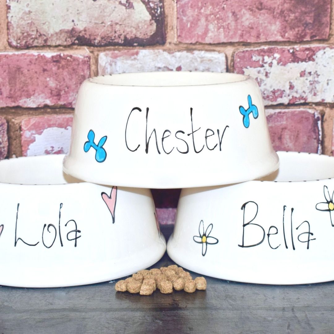 Personalised Ceramic Slanted Whimsical Cat Bowls 2