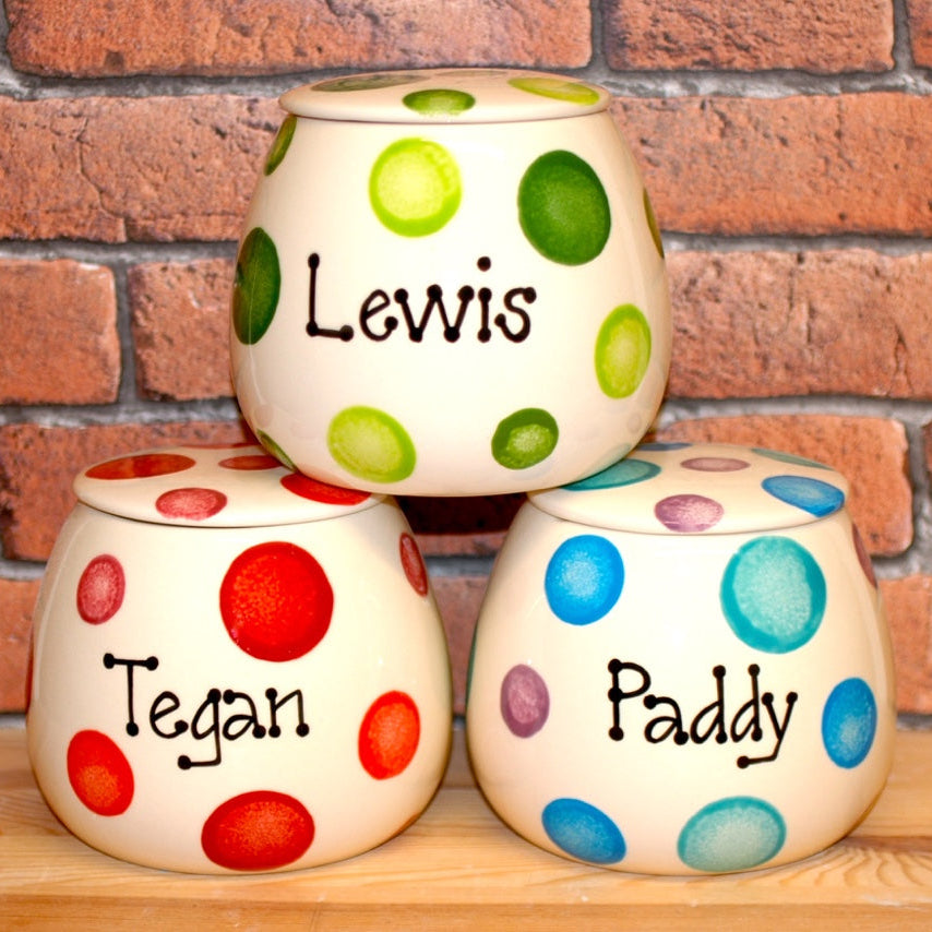 Personalised Ceramic Spotty Cat Treat Jars