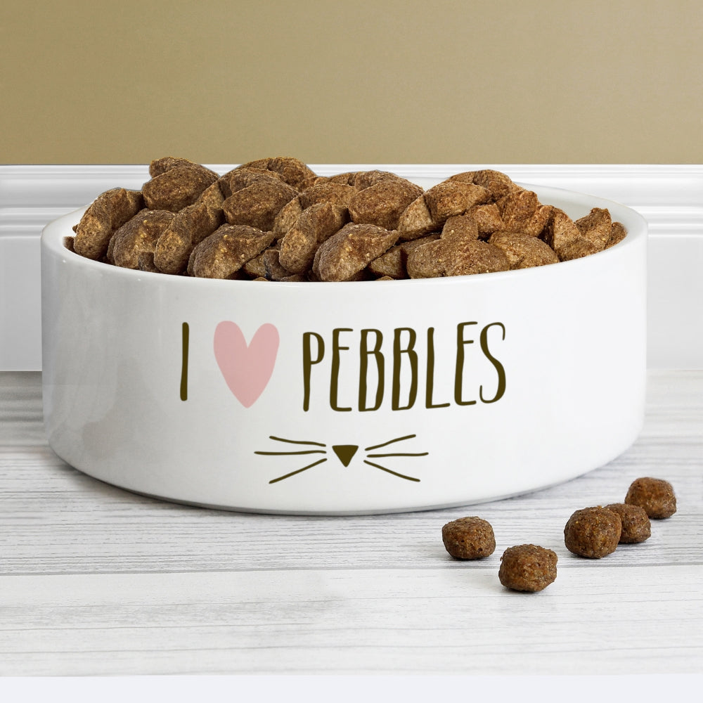 Personalised Cat Features White Pet Bowl
