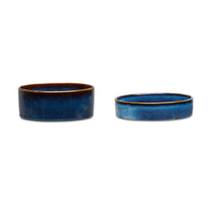 Reactive Glaze 2 Piece Cat Food Bowl & Saucer Set - Midnight Blue