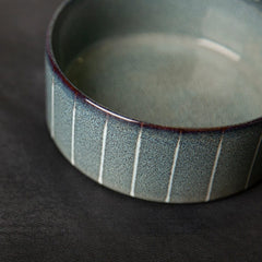Reactive Glaze 2 Piece Cat Food Bowl & Saucer Set - Pinstripe Grey