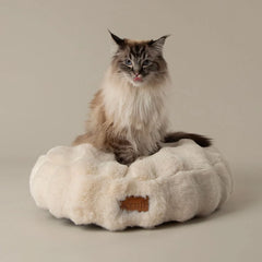 Festive Fur Cat Bed - Cream