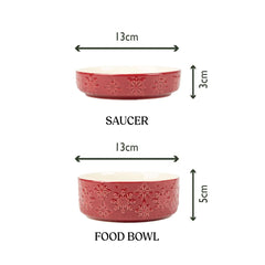 Scruffs Snow Bowl Food & Saucer Gift Set - Burgundy