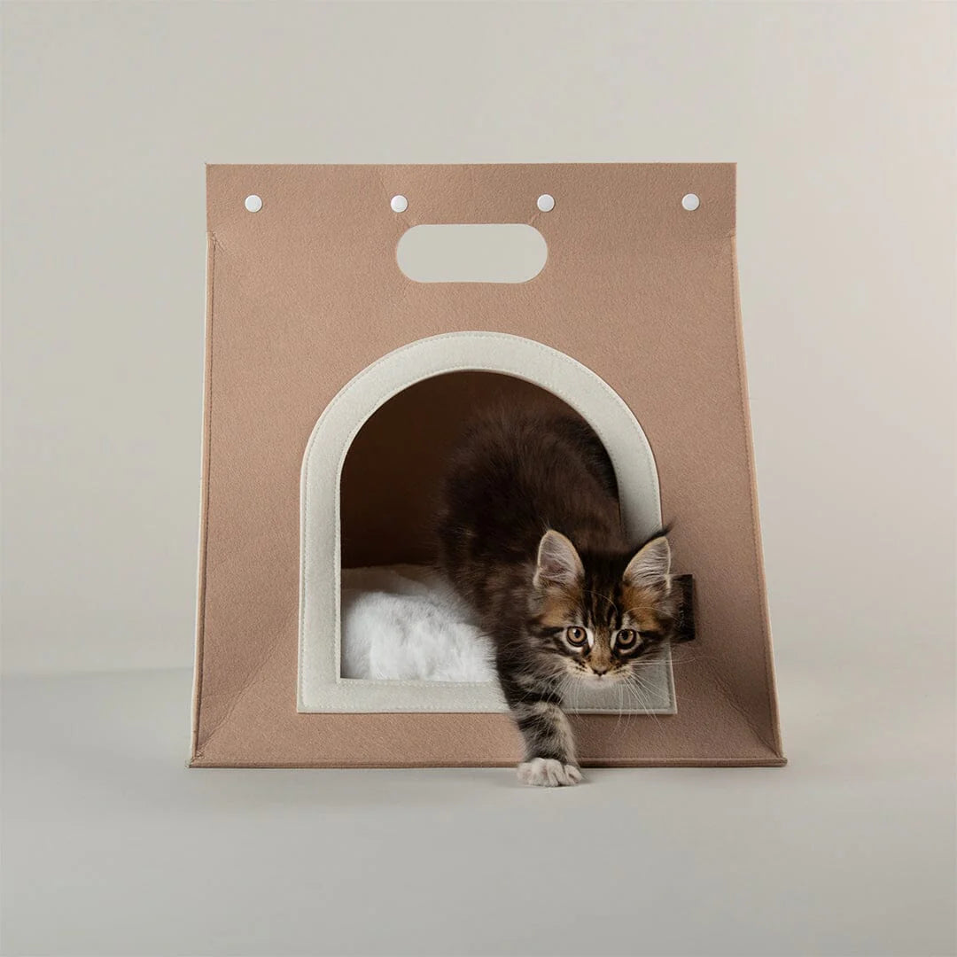 Stockholm Felt Bag Cat Bed - Tan