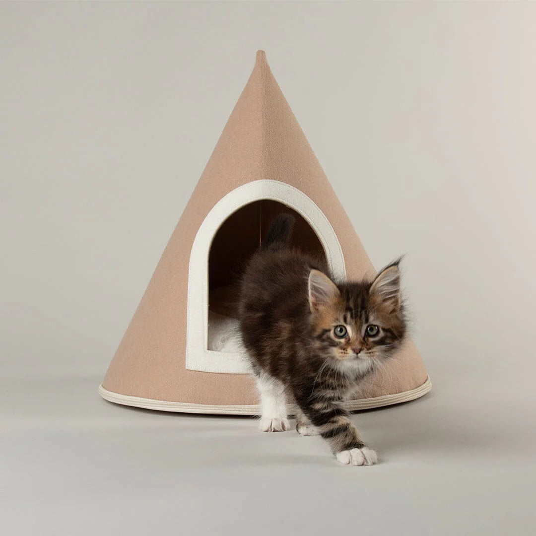Stockholm Felt Cone Cat Bed - Tan