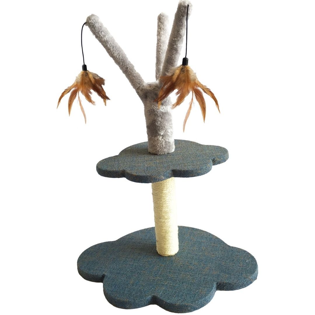 Velvet Luxe 2 Tier Kitten Scratcher Fleck Tweed With Feathers