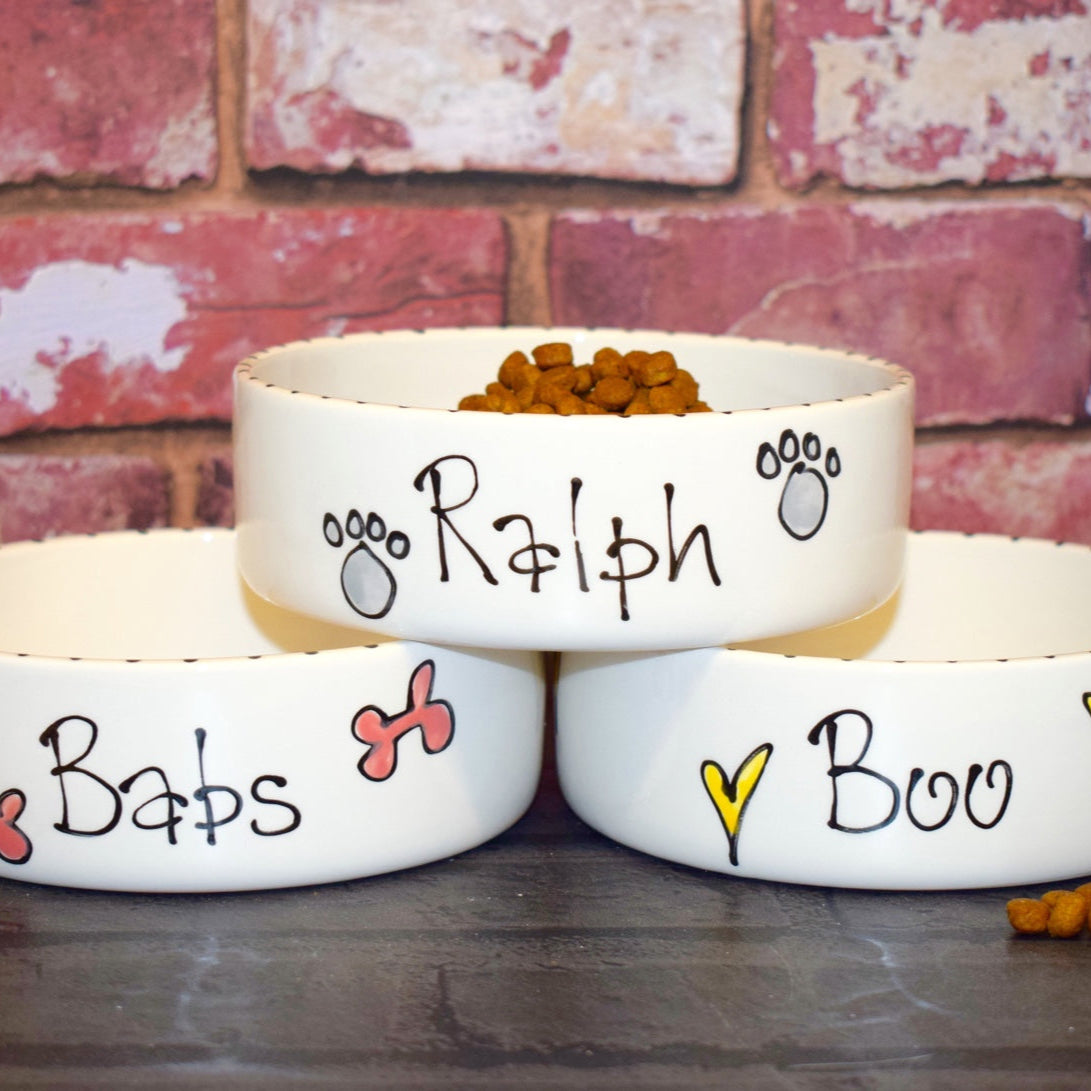 Whimsical personalised cat bowls