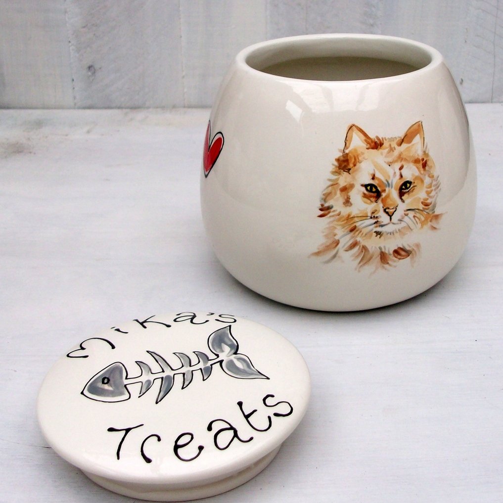 Personalised Treat Jar with Portrait of your Cat