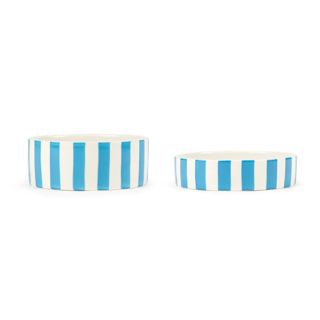 Amalfi Striped 2 Piece Cat Food Bowl & Saucer Set - Blue