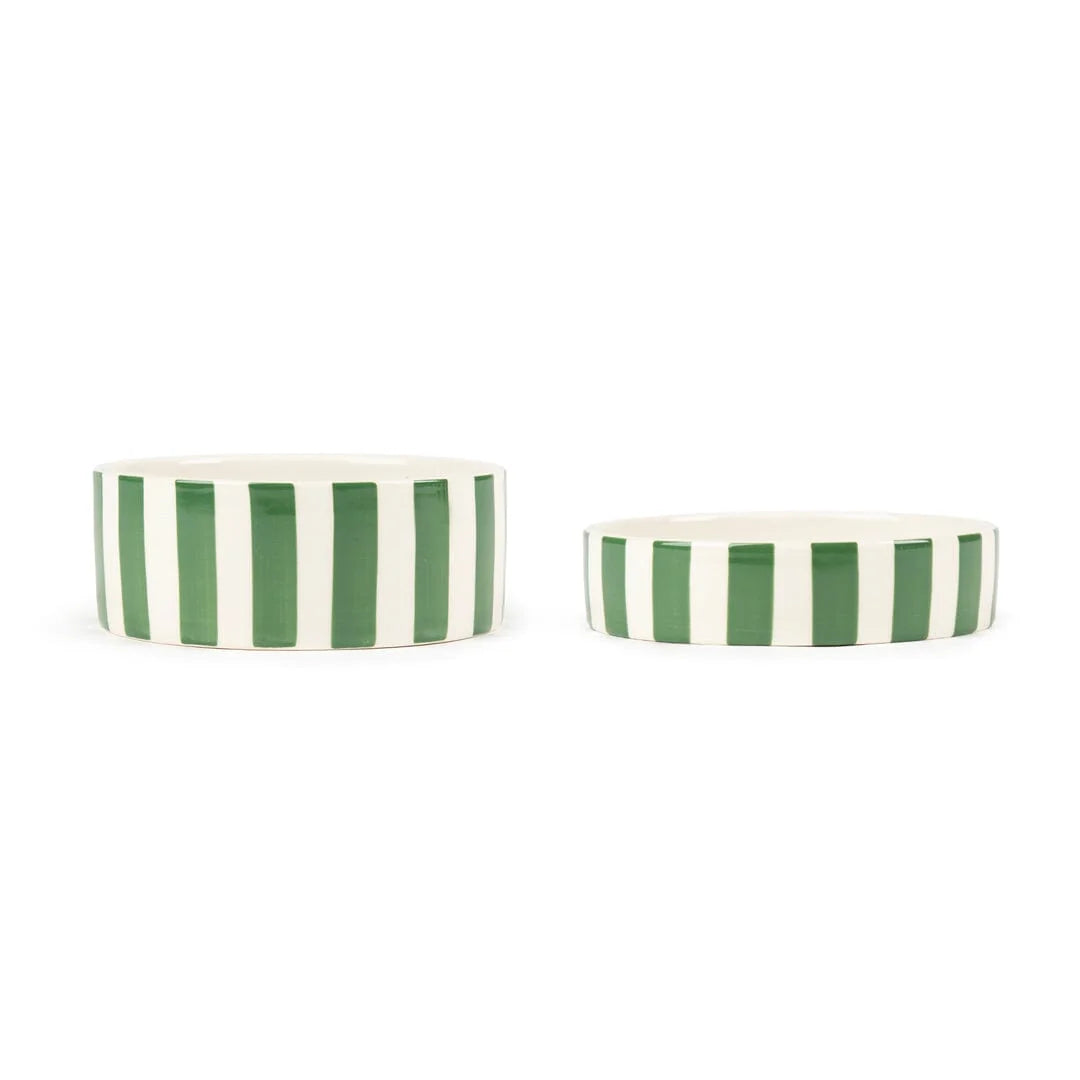 Amalfi Striped 2 Piece Cat Food Bowl & Saucer Set - Green
