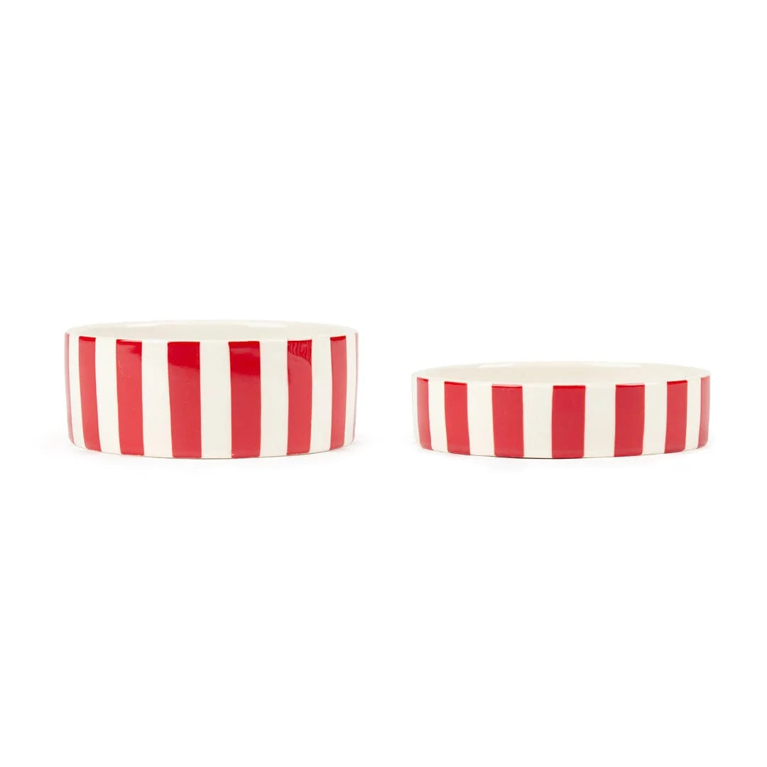 Amalfi Striped 2 Piece Cat Food Bowl & Saucer Set - Red